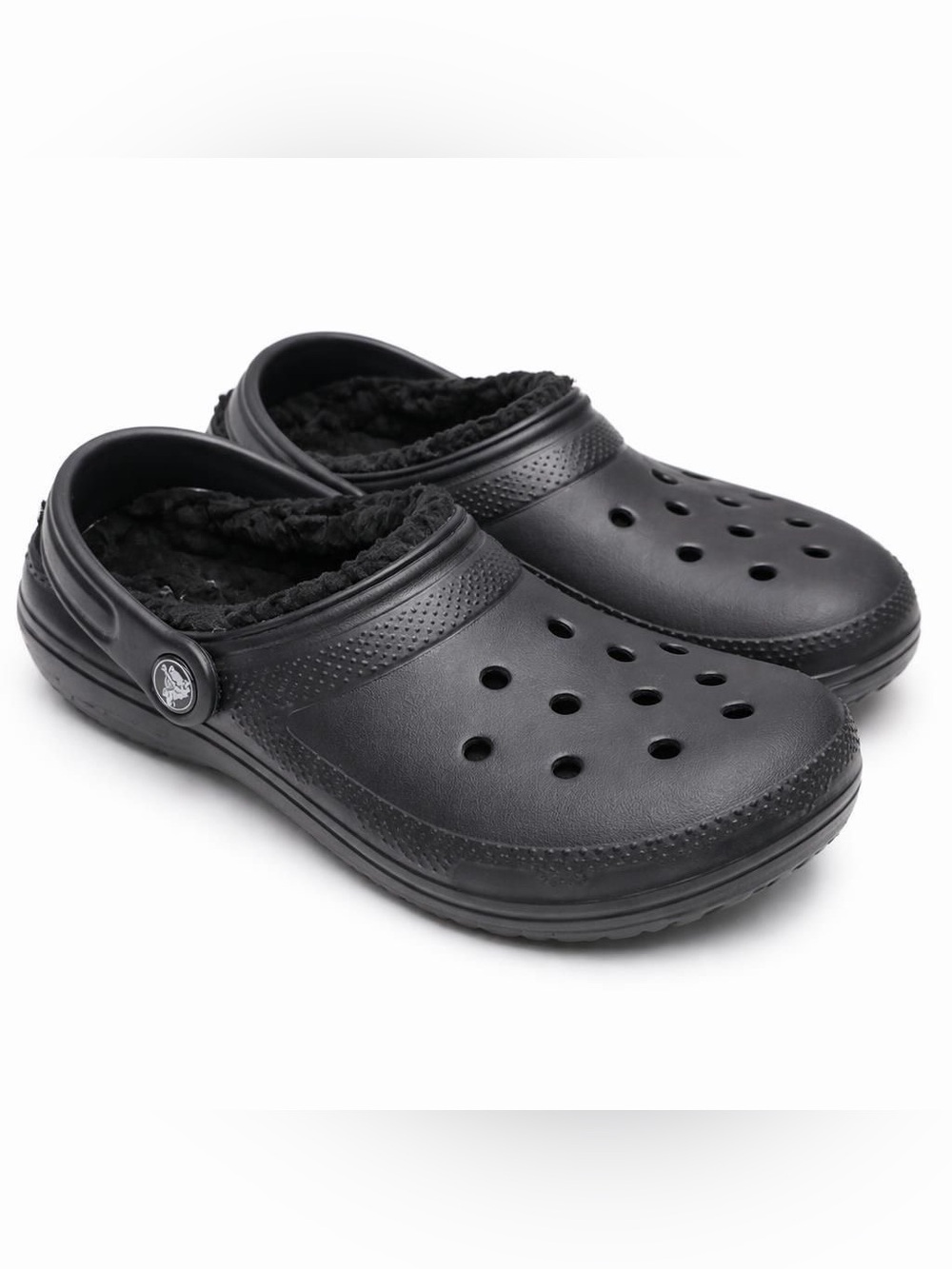 CROCS Kids Black Fleece-Lined Clogs